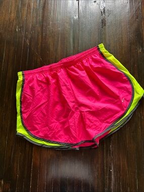 Nike Women's Hot Pink and Neon Yellow Athletic Shorts